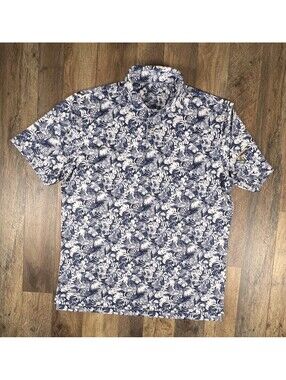 Johnnie-O Manu Performance Polo Size Medium Lake Blue Floral Wampanoag Club